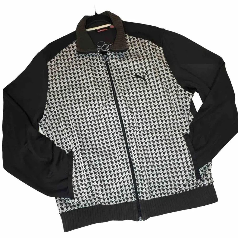 PUMA Black & White Houndstooth Full Zip Track Heavy Weight Jacket Men's Size XL